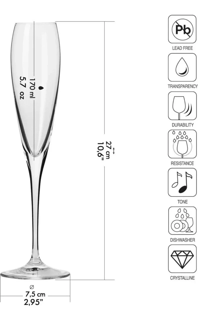 Krosno - Perla Champagne Glasses 4 x 5.7 fl oz | Set of 4 | Flutes...